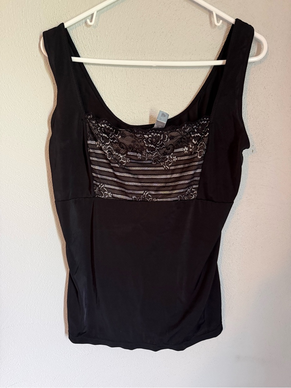Women's Black Lace-Panel Scoop Neck Shaping Top